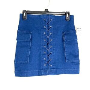 AKIRA Blue Mini Pencil Skirt with Tie Front